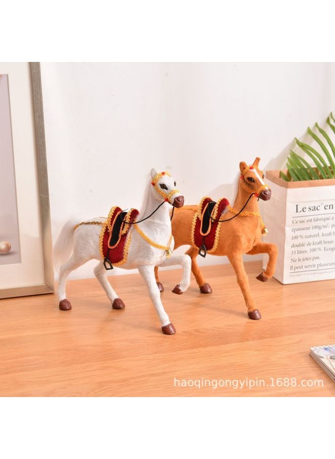 Simulation Horse Decoration Fur Simulation Animal Home Decoration Simulation Horse Micro Landscape DIY Decoration Plush Toy Horse-Color:White Small Size 22*20