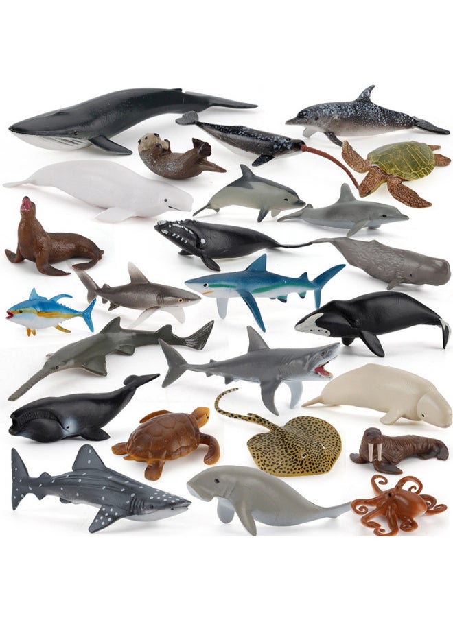 Simulation Children's Marine Animal Model Mini Whale Shark Dolphin Turtle Sea Lion Solid Static Hand-made Ornaments-Color:BL-5298 Minke Whale 8g