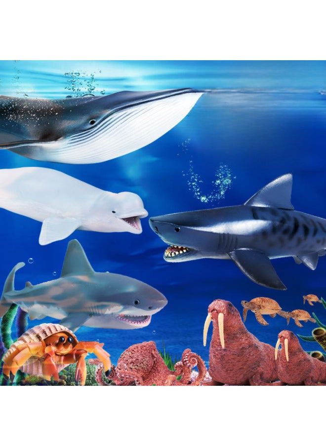 Simulation Cognitive Shark Marine Life Model Great White Shark Megalodon Squid Blue Whale Killer Shark Crab Animal Toy-Color:Ddl Shark Dolphin 2 Style Suit