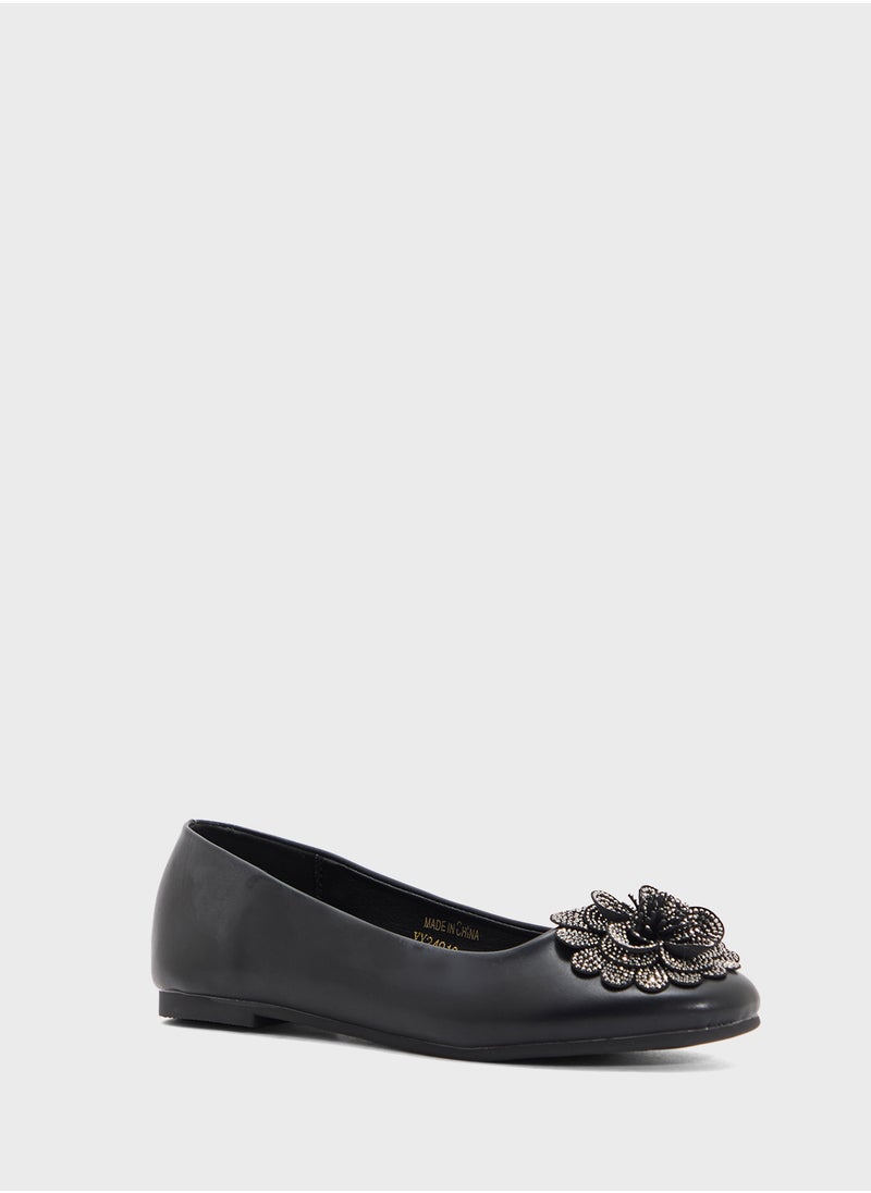 Oversized Diamante Floral Trim Ballerina