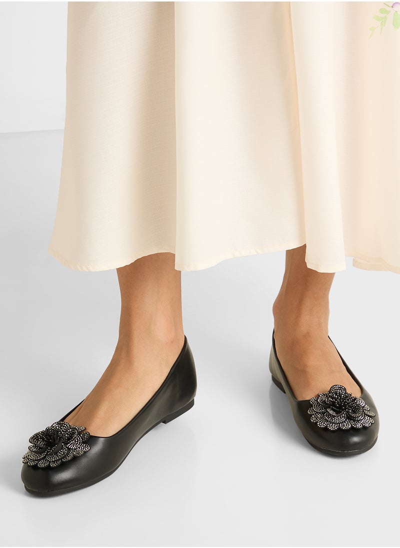 Oversized Diamante Floral Trim Ballerina
