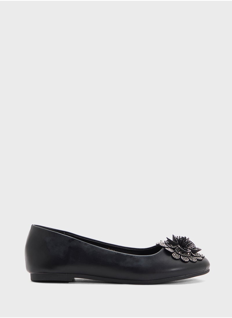 Oversized Diamante Floral Trim Ballerina