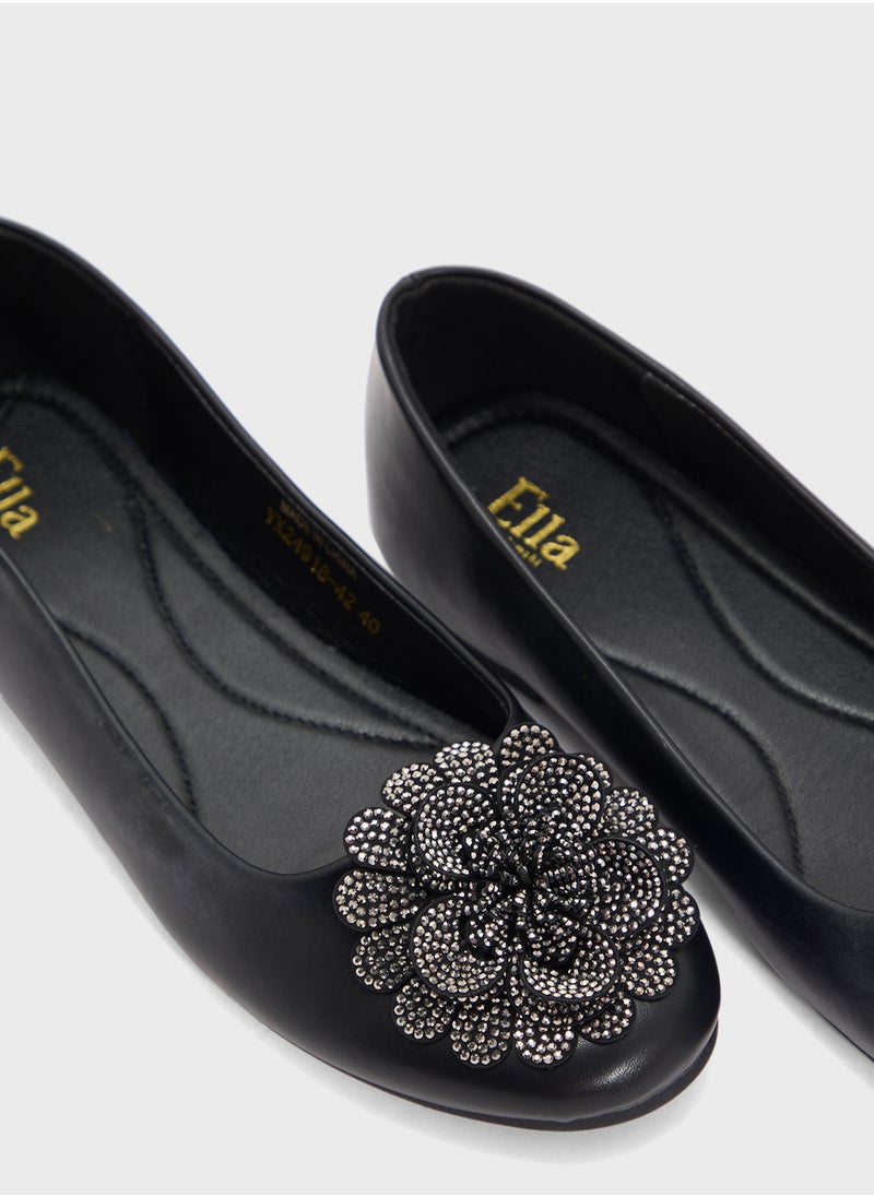 Oversized Diamante Floral Trim Ballerina