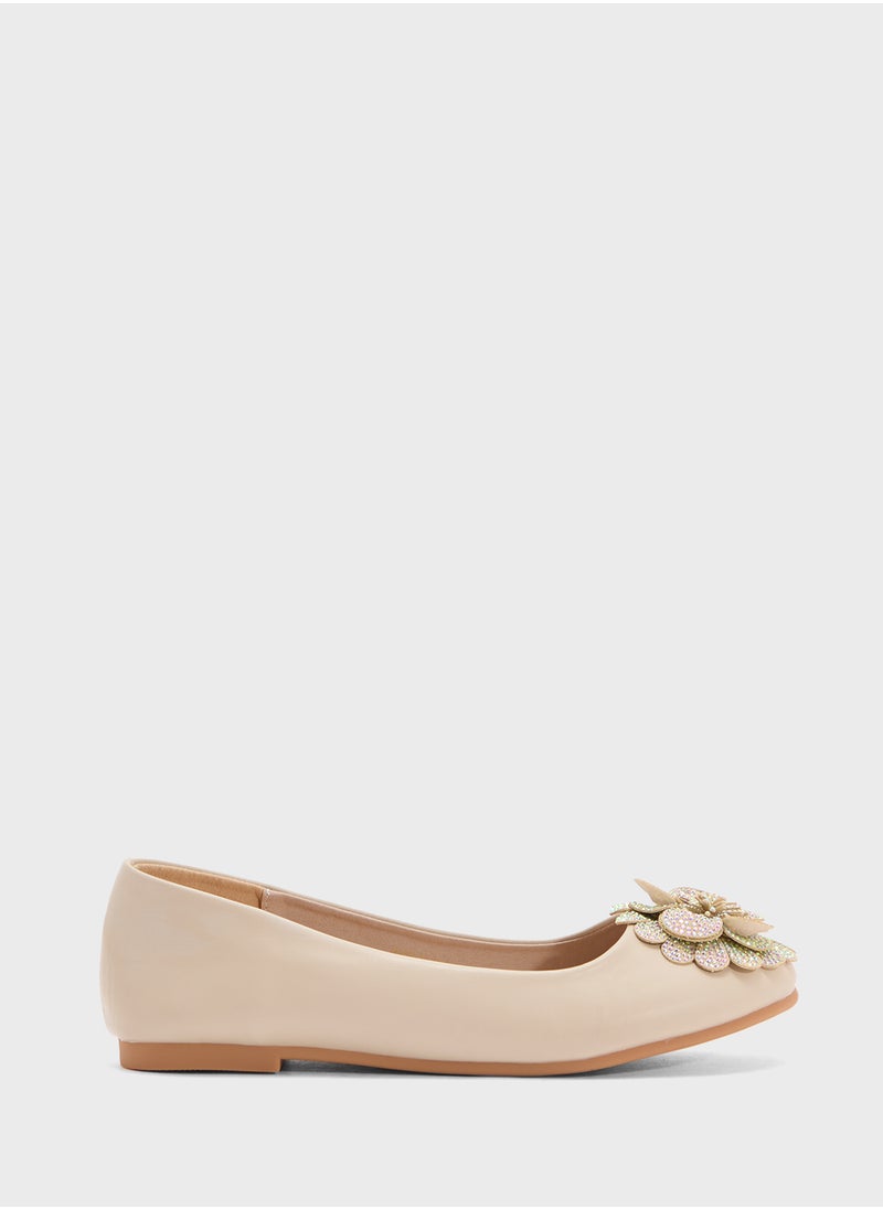 Oversized Diamante Floral Trim Ballerina