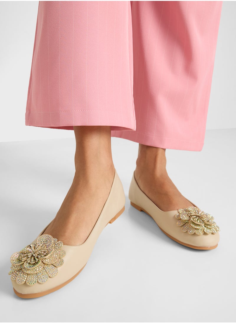 Oversized Diamante Floral Trim Ballerina