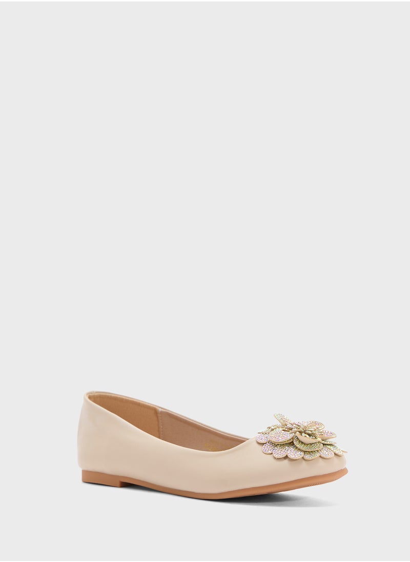 Oversized Diamante Floral Trim Ballerina