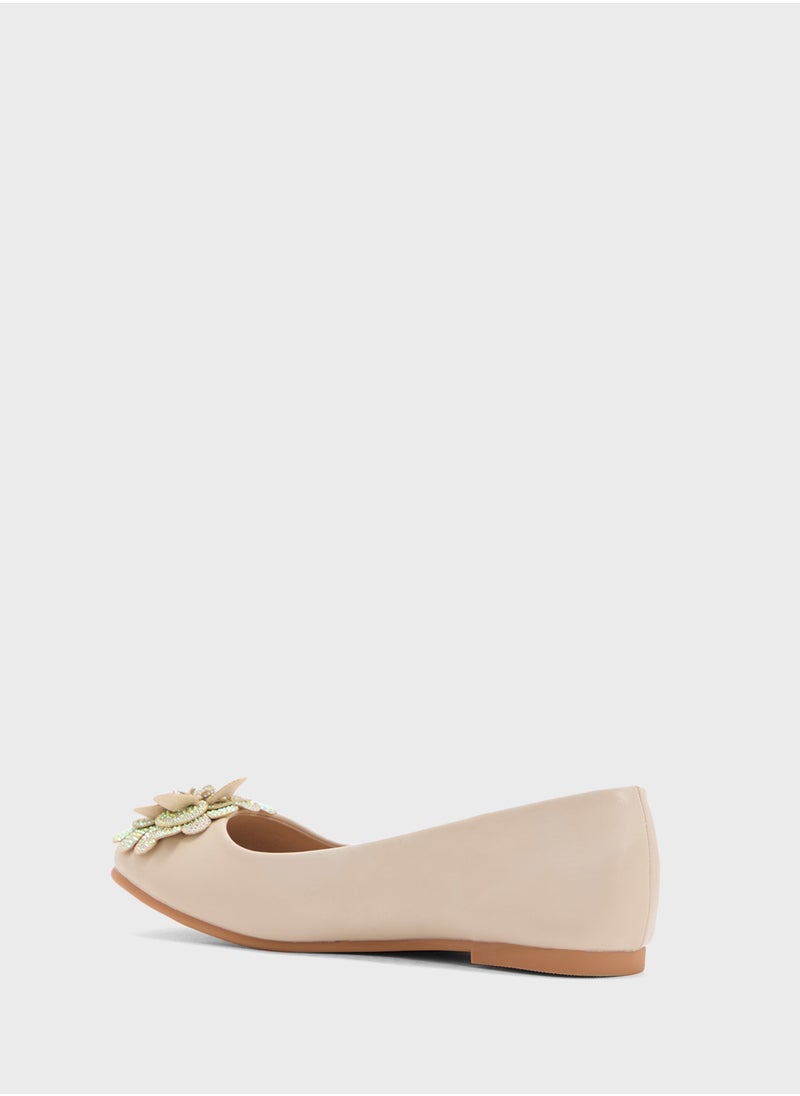 Oversized Diamante Floral Trim Ballerina