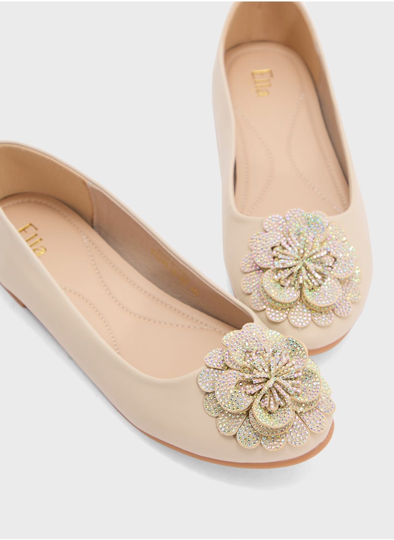 Oversized Diamante Floral Trim Ballerina