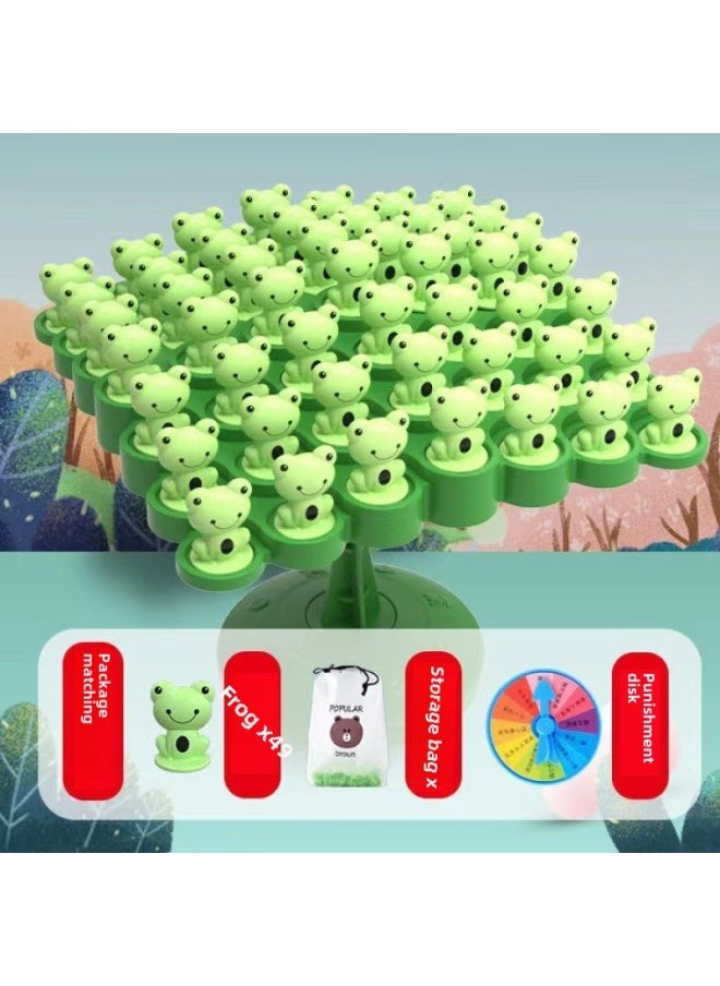 English English Frog Balance Tree Toy Parent-child Interaction Children's Desktop Spaceman Focus Training Game-Color:50 Little Frogs + Balance Table + Punishment Plate + Storage Bag + Dice ]