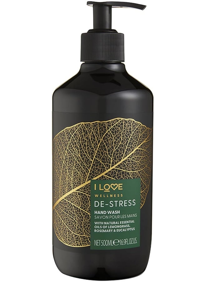 I Love Wellness De-Stress Hand Wash - Hydrating Hand Soap with Essential Oils - Naturally Fragranced with Lemongrass - With Vitamin E - 16.9 oz