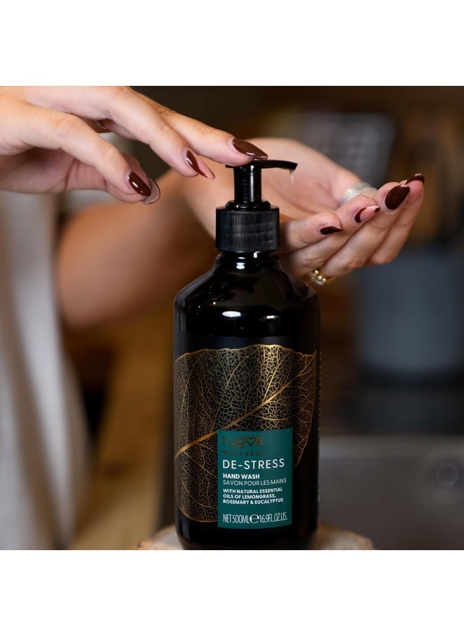 I Love Wellness De-Stress Hand Wash - Hydrating Hand Soap with Essential Oils - Naturally Fragranced with Lemongrass - With Vitamin E - 16.9 oz