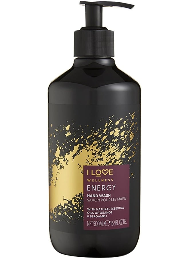 I Love Wellness Energy Hand Wash - Hydrating Hand Soap with Essential Oils - Naturally Fragranced with Cardamom - With Vitamin E - 16.9 oz