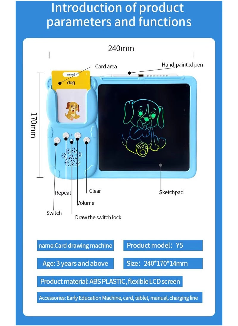 Talking Flash Cards LCD Writing Board, Smart Card Writing Board for kids,Educational Learning Tools with 112 cards with 224 words. Blue