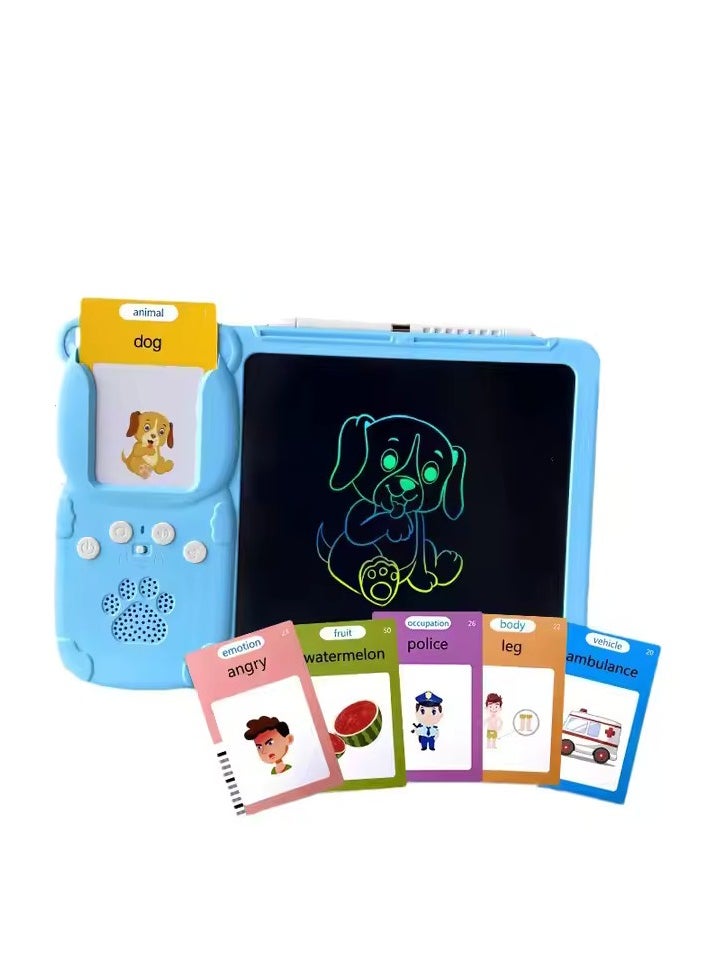 Talking Flash Cards LCD Writing Board, Smart Card Writing Board for kids,Educational Learning Tools with 112 cards with 224 words. Blue