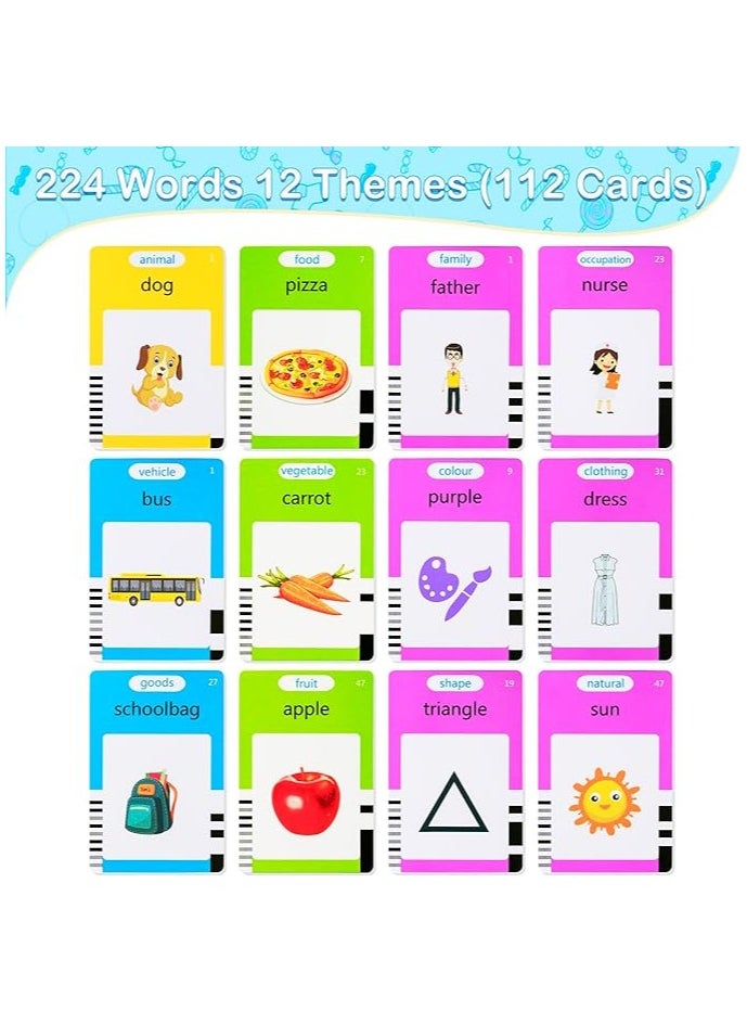 Talking Flash Cards LCD Writing Board, Smart Card Writing Board for kids,Educational Learning Tools with 112 cards with 224 words. Blue