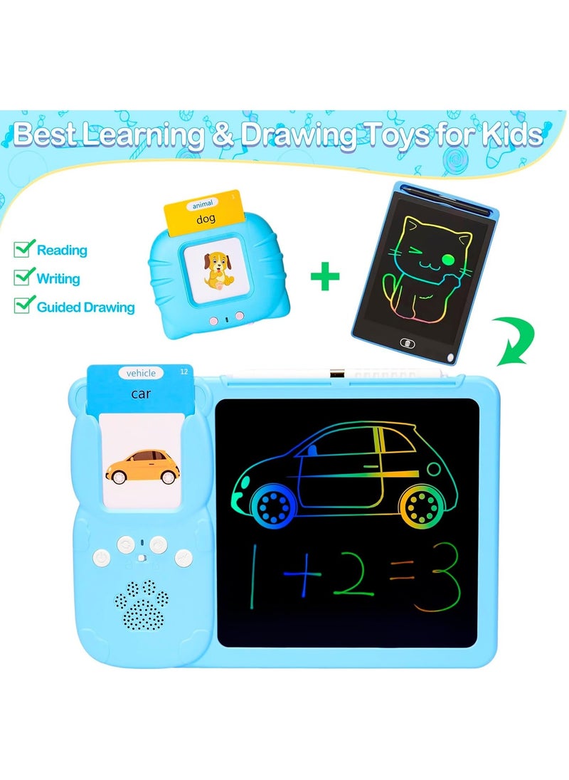 Talking Flash Cards LCD Writing Board, Smart Card Writing Board for kids,Educational Learning Tools with 112 cards with 224 words. Blue