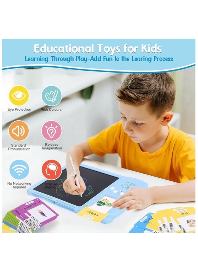 Talking Flash Cards LCD Writing Board, Smart Card Writing Board for kids,Educational Learning Tools with 112 cards with 224 words. Blue