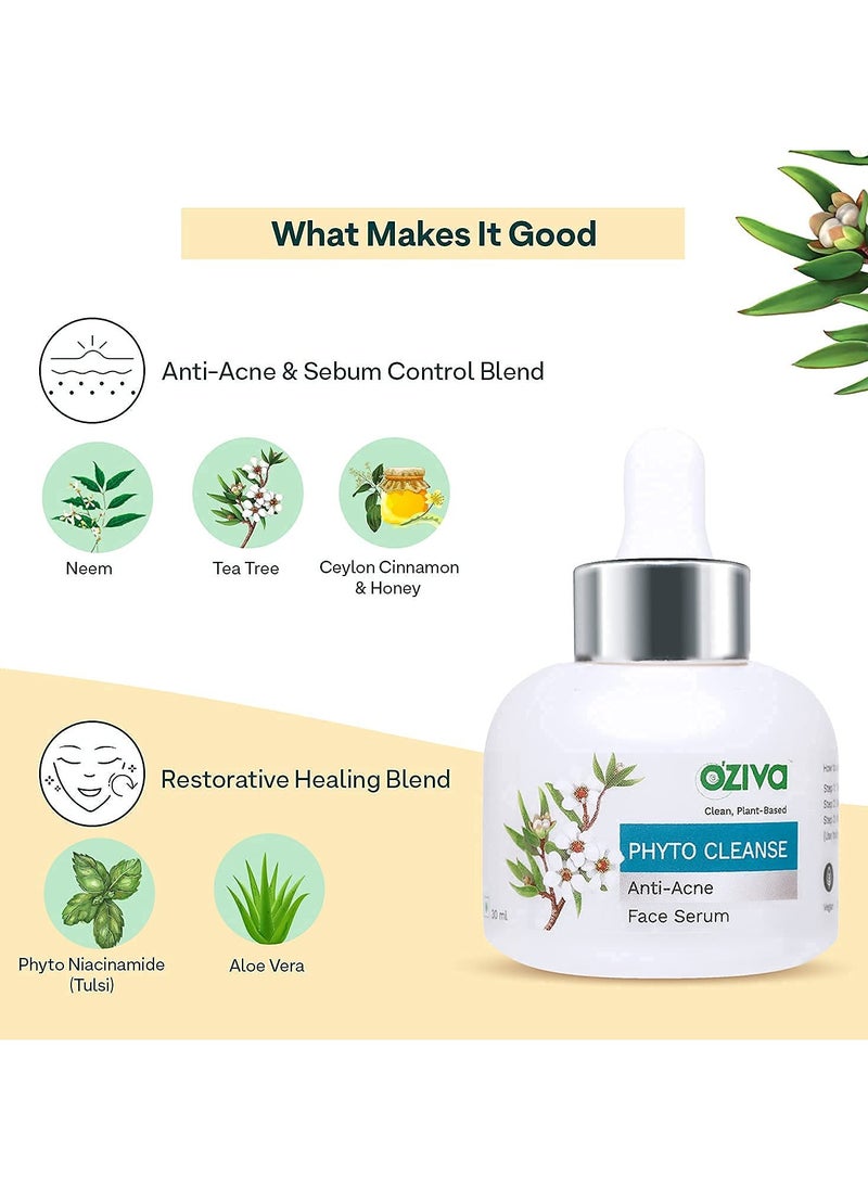 Phyto Cleanse Anti-Acne Face Serum (with Phyto Niacinamide, Tea Tree Oil, Aloe & Neem) for Acne Control and Acne Scar, Blemish Reduction (Phyto cleanse Serum, 30ml)
