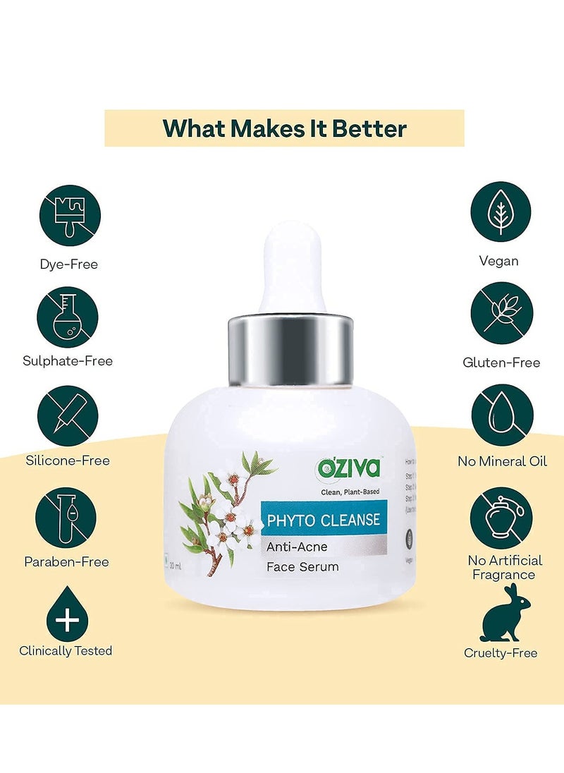 Phyto Cleanse Anti-Acne Face Serum (with Phyto Niacinamide, Tea Tree Oil, Aloe & Neem) for Acne Control and Acne Scar, Blemish Reduction (Phyto cleanse Serum, 30ml)