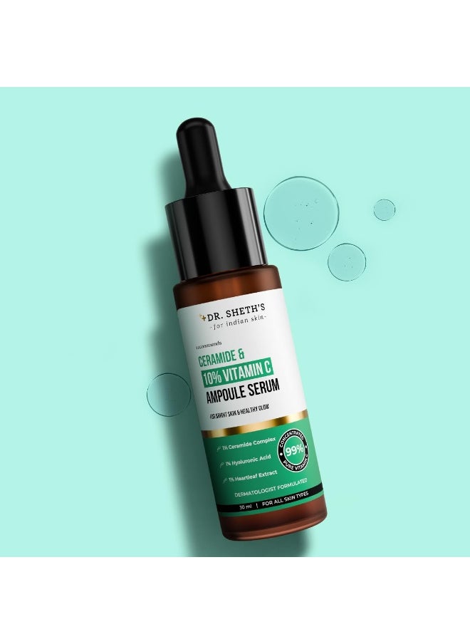 Non-Irritating Ceramide & 10% Vitamin C Ampoule Serum | Reduces Dullness & Dark Spots | Brightens & Repairs Skin Barrier | For Beginners | 99% Pure Grade Vitamin C | All Skin Types | 30 ml