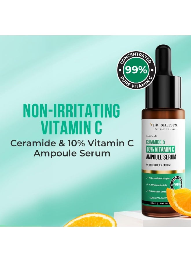 Non-Irritating Ceramide & 10% Vitamin C Ampoule Serum | Reduces Dullness & Dark Spots | Brightens & Repairs Skin Barrier | For Beginners | 99% Pure Grade Vitamin C | All Skin Types | 30 ml