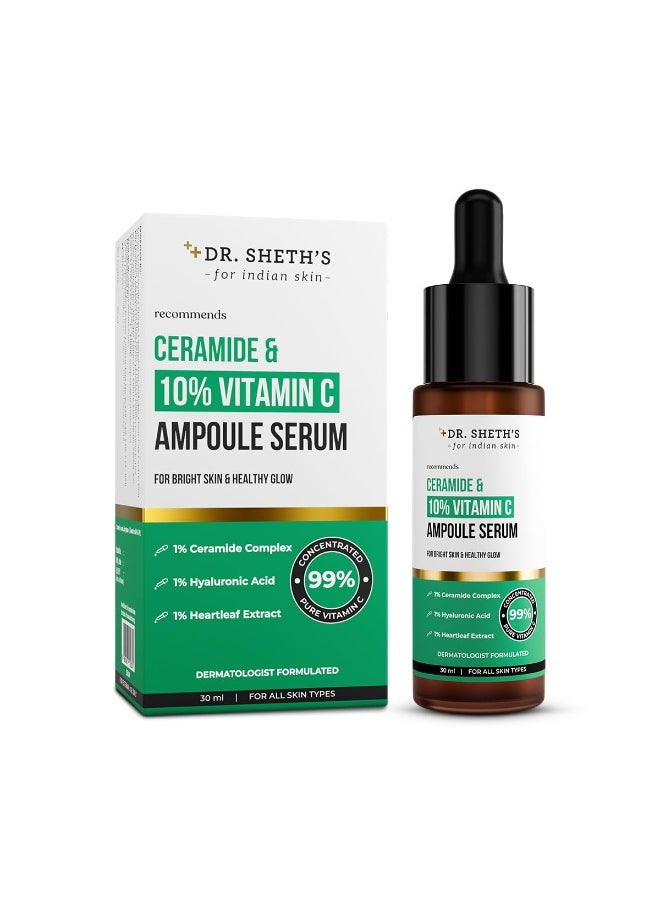 Non-Irritating Ceramide & 10% Vitamin C Ampoule Serum | Reduces Dullness & Dark Spots | Brightens & Repairs Skin Barrier | For Beginners | 99% Pure Grade Vitamin C | All Skin Types | 30 ml