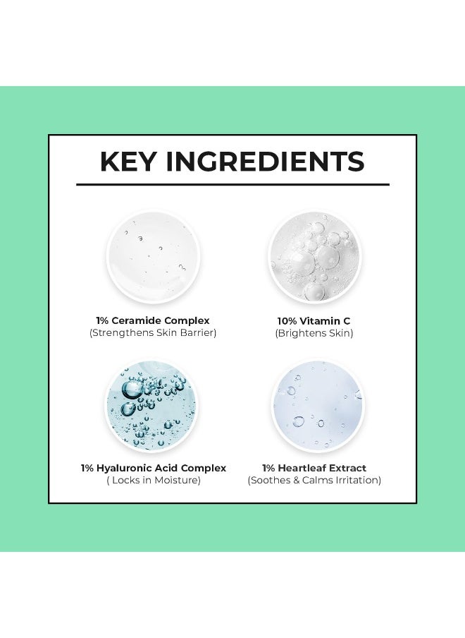 Non-Irritating Ceramide & 10% Vitamin C Ampoule Serum | Reduces Dullness & Dark Spots | Brightens & Repairs Skin Barrier | For Beginners | 99% Pure Grade Vitamin C | All Skin Types | 30 ml