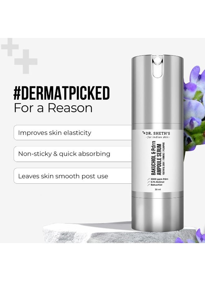 Bakuchiol & Pdrn Ampoule Serum | 3000 PPM PDRN, 0.1% Retinol | Firms & Plumps Skin | Reduces Fine Lines & Wrinkles | Improves Skin Texture | Non-Irritating | For Men & Women | All Skin Type | 30 ml