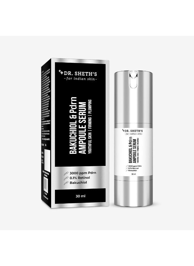 Bakuchiol & Pdrn Ampoule Serum | 3000 PPM PDRN, 0.1% Retinol | Firms & Plumps Skin | Reduces Fine Lines & Wrinkles | Improves Skin Texture | Non-Irritating | For Men & Women | All Skin Type | 30 ml