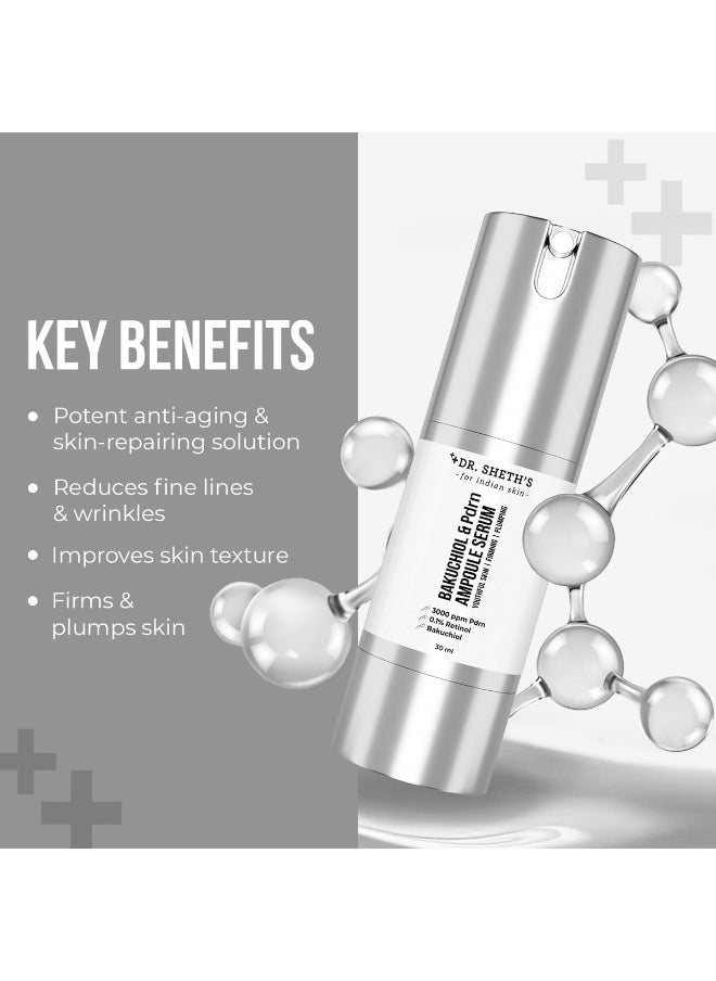 Bakuchiol & Pdrn Ampoule Serum | 3000 PPM PDRN, 0.1% Retinol | Firms & Plumps Skin | Reduces Fine Lines & Wrinkles | Improves Skin Texture | Non-Irritating | For Men & Women | All Skin Type | 30 ml