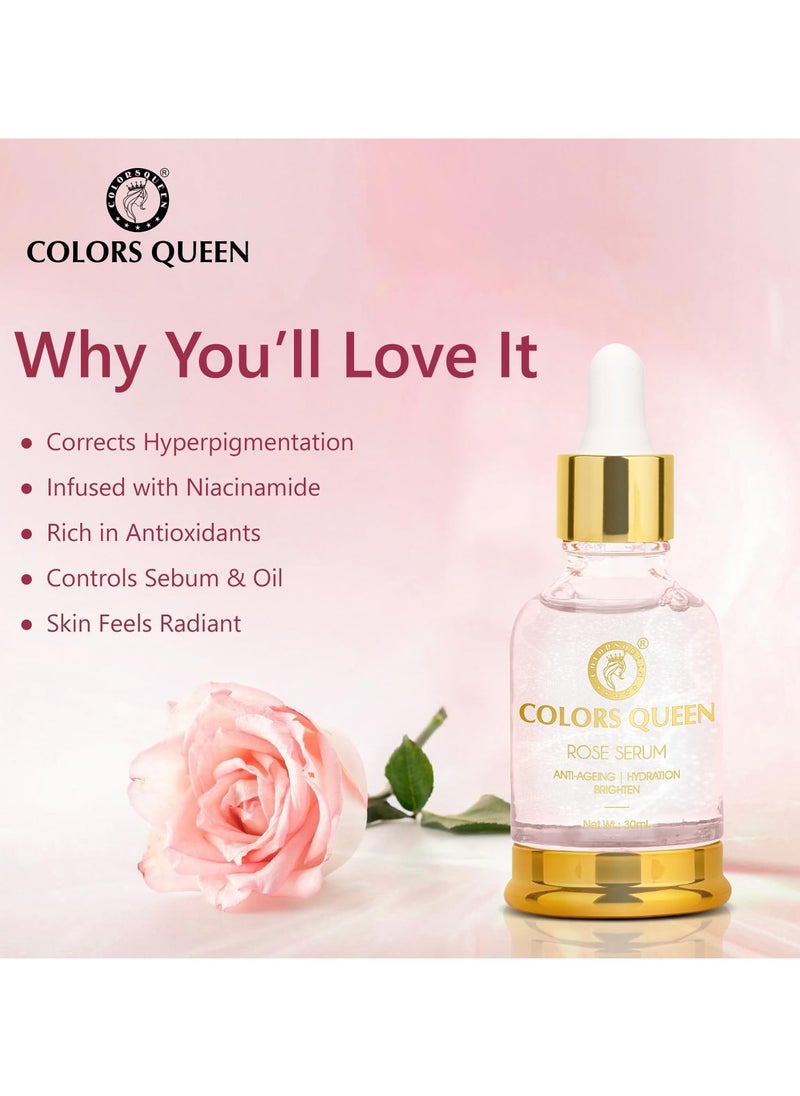 Rose Face Serum 30ml Lightweight Non Greasy Niacinamide Anti Ageing Brightening Hydrating Glowing Skin All Skin Types