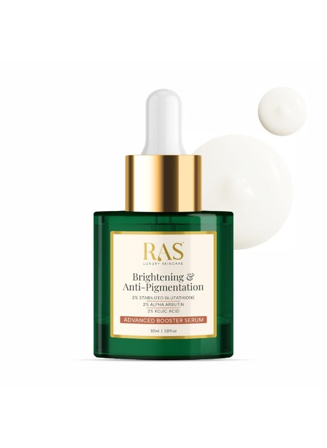 Luxury Oils Brightening & Anti-Pigmentation Advanced Booster Serum | Glowing Skin with 2% Glutathione, 2% Alpha Arbutin, 2% Kojic Acid | Vitamin E & Alpha Arbutin Kojic Acid Serum (30 ml)