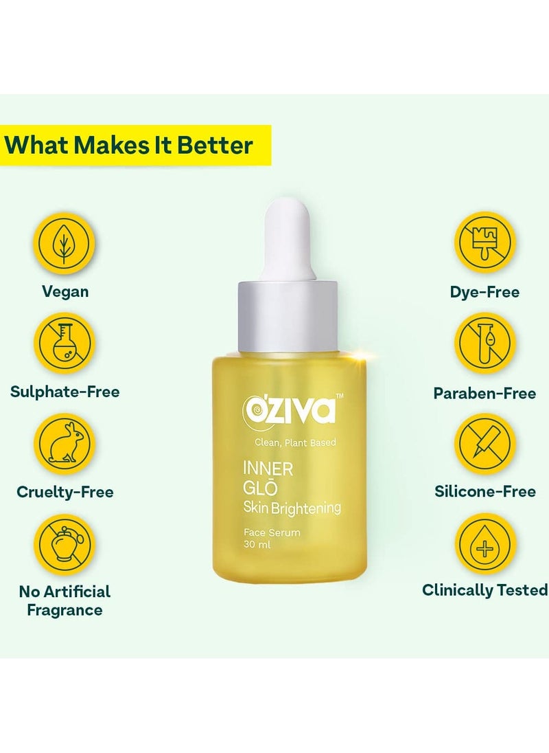 Inner Glo Skin Brightening Face Serum, Skin Brightening Serum For Even Tone & Increased Radiance With Phyto Vitamin C, Rosehip Oil & Saffron, Face Serum For All Skin Types, 30ml