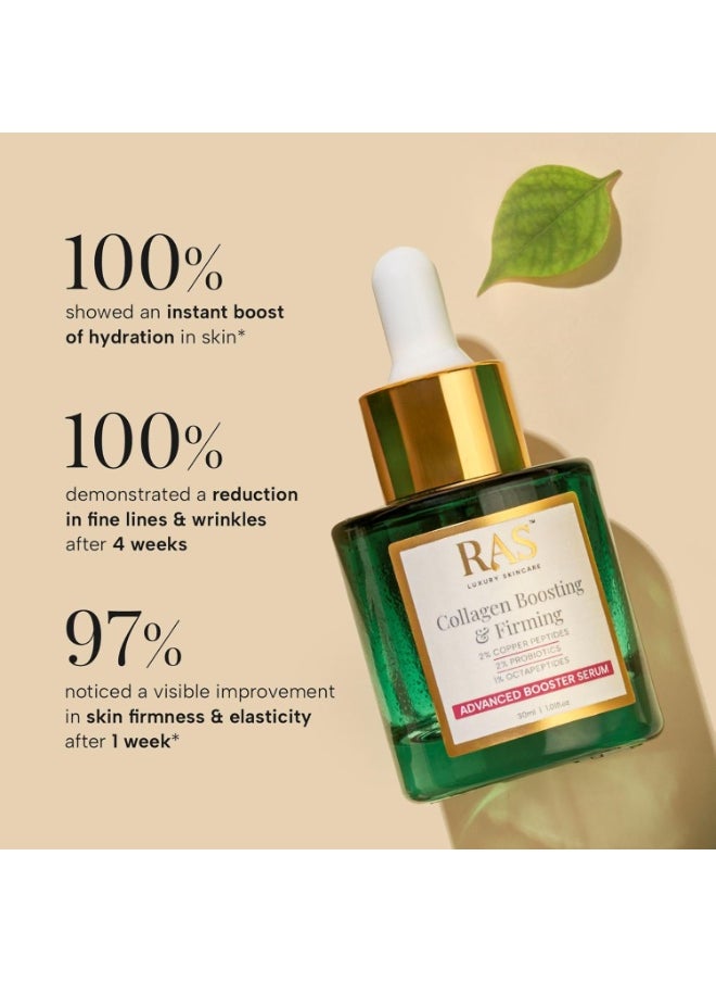 Luxury Oils Collagen Boosting & Firming Advanced Booster Serum for Collagen Production with 2% Copper Peptides, 2% Probiotics, 1% Octapeptides | Provides Intense Hydration & Elasticity, 30 ml