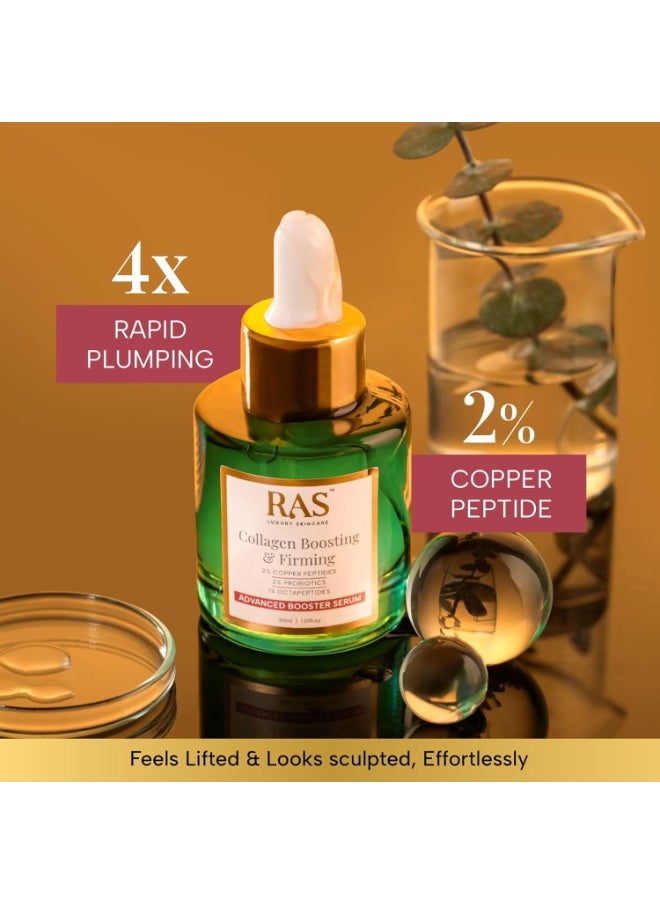 Luxury Oils Collagen Boosting & Firming Advanced Booster Serum for Collagen Production with 2% Copper Peptides, 2% Probiotics, 1% Octapeptides | Provides Intense Hydration & Elasticity, 30 ml