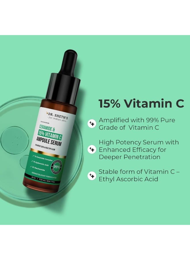 Non-Irritating Ceramide & 15% Vitamin C Ampoule Serum| Reduces Dullness & Dark Spots| Brightens & Repairs Skin Barrier |For Advance Users| 99% Pure Grade Vitamin C |All Skin Types |30 ml