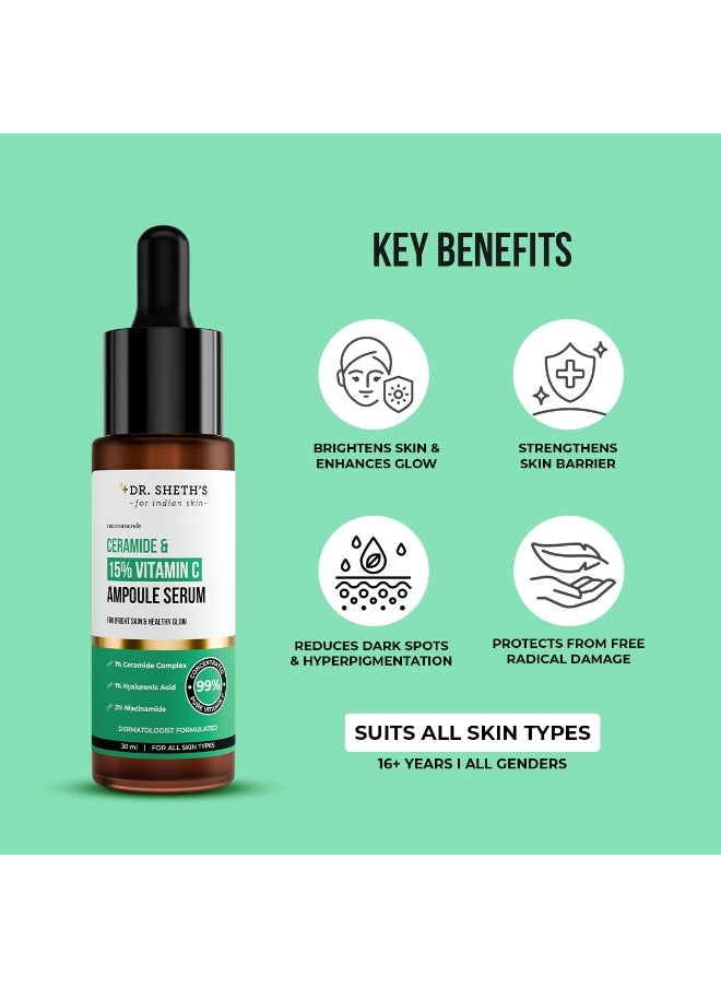 Non-Irritating Ceramide & 15% Vitamin C Ampoule Serum| Reduces Dullness & Dark Spots| Brightens & Repairs Skin Barrier |For Advance Users| 99% Pure Grade Vitamin C |All Skin Types |30 ml
