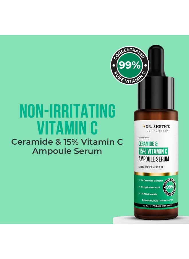 Non-Irritating Ceramide & 15% Vitamin C Ampoule Serum| Reduces Dullness & Dark Spots| Brightens & Repairs Skin Barrier |For Advance Users| 99% Pure Grade Vitamin C |All Skin Types |30 ml