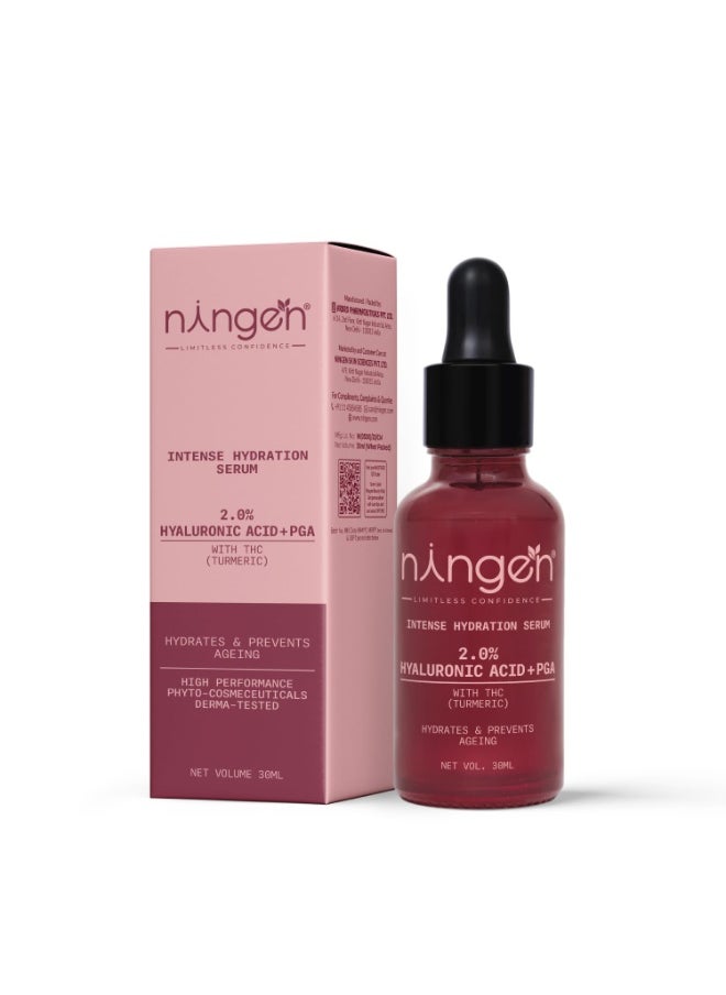 Intense Hydration Serum - 2% Hyaluronic Acid + PGA with Tetra Hydro Curcumin | Daily Hydrating Face Serum for Glowing Skin, Reduces fine lines and wrinkles | Women & Men 30 ml