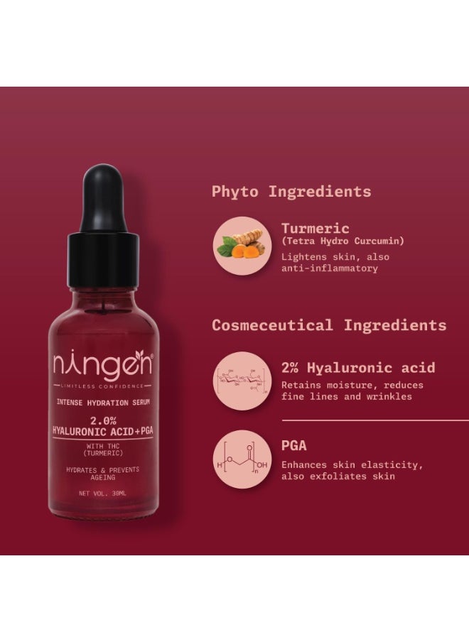 Intense Hydration Serum - 2% Hyaluronic Acid + PGA with Tetra Hydro Curcumin | Daily Hydrating Face Serum for Glowing Skin, Reduces fine lines and wrinkles | Women & Men 30 ml
