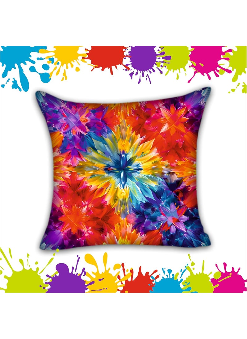 Party Baazaar Holi Decorative Printed CushionThrowPillow Covers Happy Holi Decoration Items for Home Pack of 5 Multi Color Size 16x16 inches