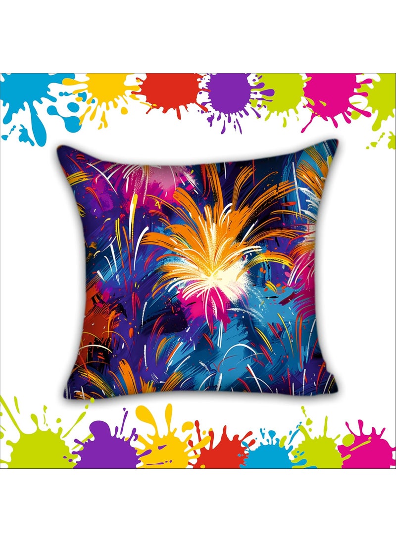 Party Baazaar Holi Decorative Printed CushionThrowPillow Covers Happy Holi Decoration Items for Home Pack of 5 Multi Color Size 16x16 inches