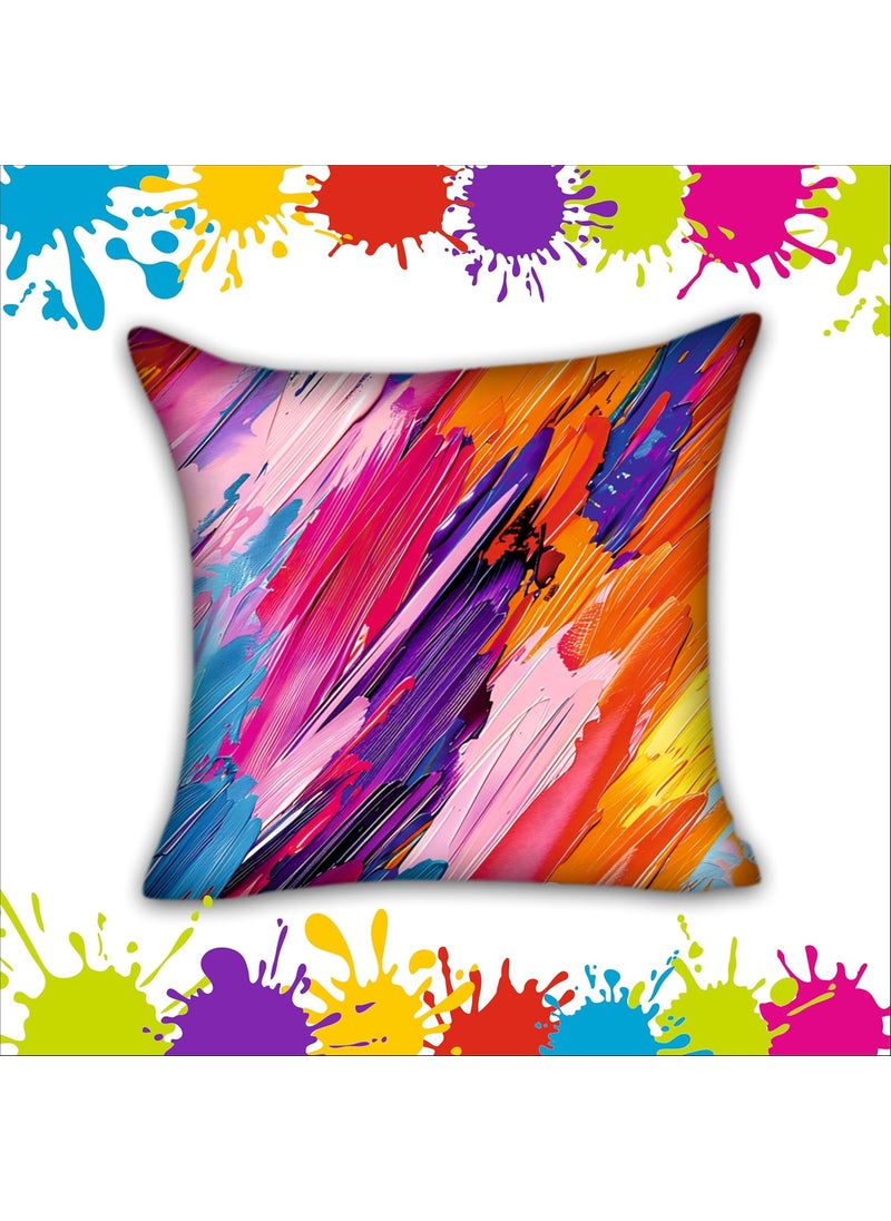 Party Baazaar Holi Decorative Printed CushionThrowPillow Covers Happy Holi Decoration Items for Home Pack of 5 Multi Color Size 16x16 inches