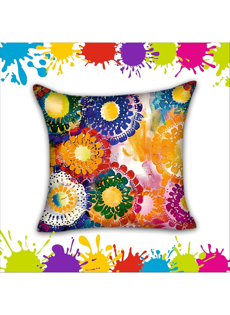 Party Baazaar Holi Decorative Printed CushionThrowPillow Covers Happy Holi Decoration Items for Home Pack of 5 Multi Color Size 16x16 inches