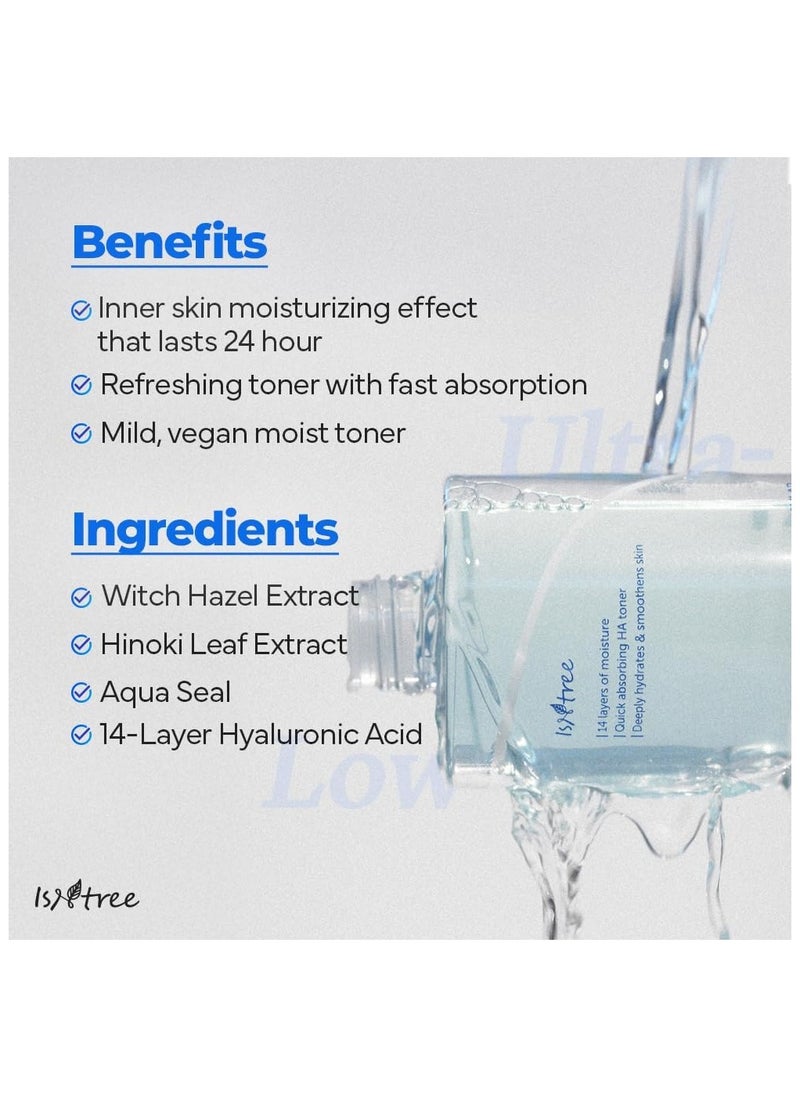 ISNTREE Ultra-Low Molecular Hyaluronic Acid Toner 300ml 10.14 fl.oz| Quick Absorbing Hyaluronic Acid Toner | Deeply hydrates and smoothens The Skin