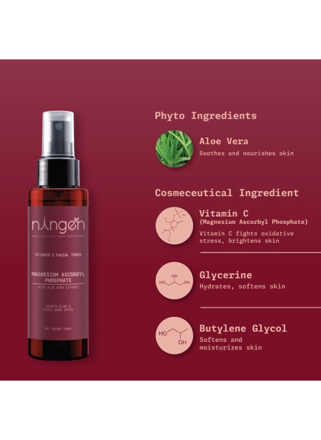 Vitamin C Facial Toner For Face|Enriched with Aloe Vera Extract | Facial Toner for Glowing Skin | Fades Pigmentation and Dark Spots | Suitable for All Skin Types | Men & Women | 200ML