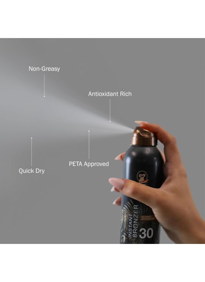 Australian Gold Continuous Spray Sunscreen with Instant Bronzer SPF 30, Immediate Glow & Dries Fast Water Resistant NonGreasy Oxybenzone Free Cruelty Free, Bronzer New, Orange, 6 Oz