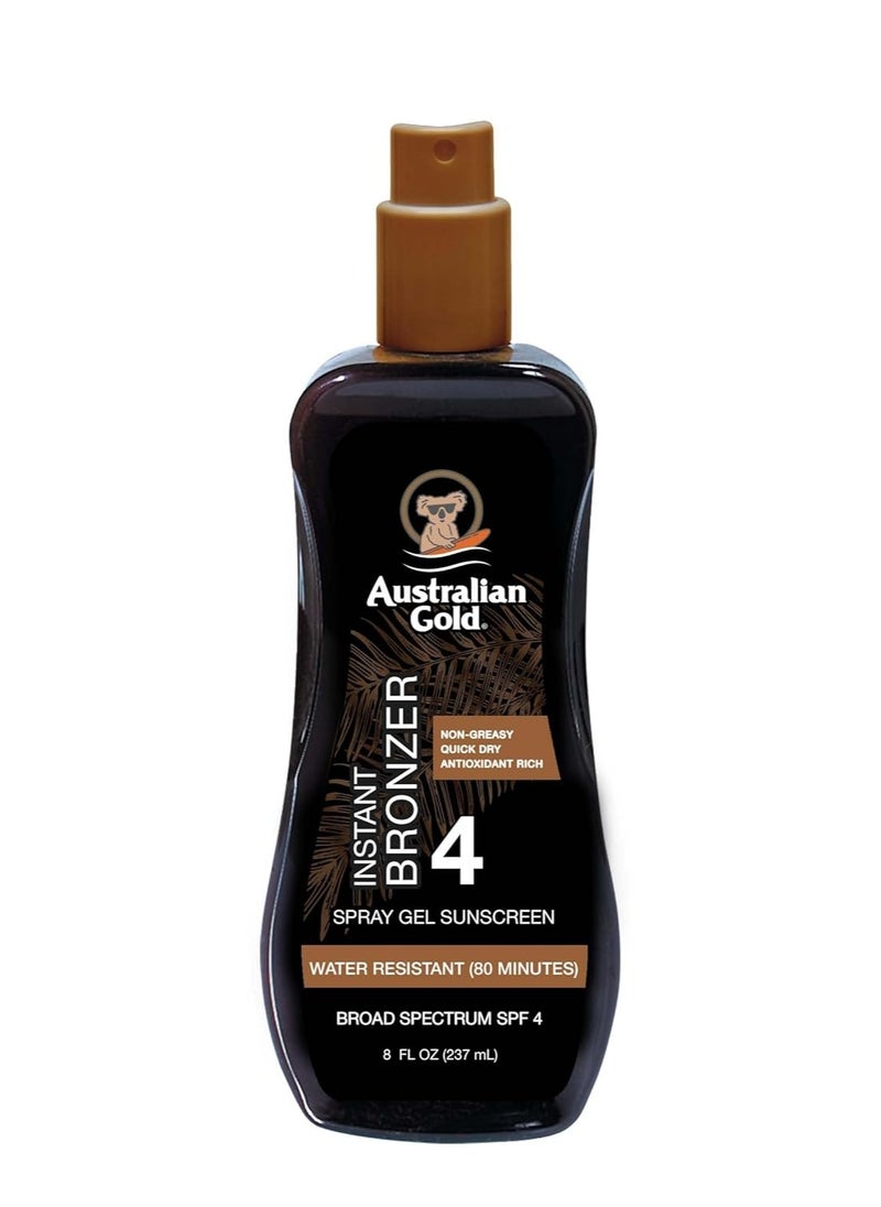 Australian Gold Spray Gel Sunscreen with Instant Bronzer SPF - 4, 8 Ounce | Moisturize & Hydrate Skin | Broad Spectrum | Water Resistant | Non-Greasy | Oxybenzone Free | Cruelty Free