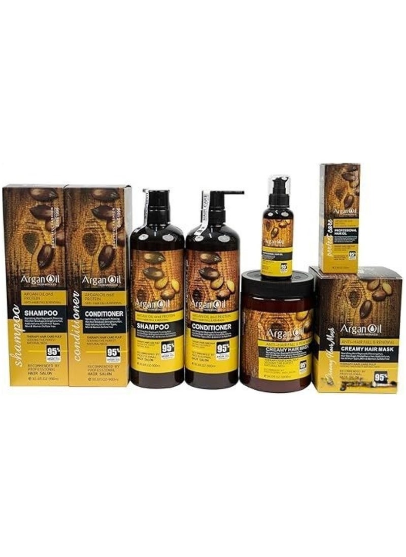 Argan Oil and Protein 4 in 1 Shampoo, Conditioner, Hair Mask, Hair Serum Set Sulfate Free Anti Hair Fall Renewal