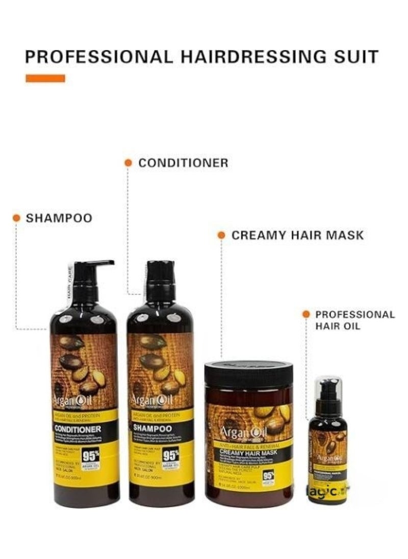 Argan Oil and Protein 4 in 1 Shampoo, Conditioner, Hair Mask, Hair Serum Set Sulfate Free Anti Hair Fall Renewal